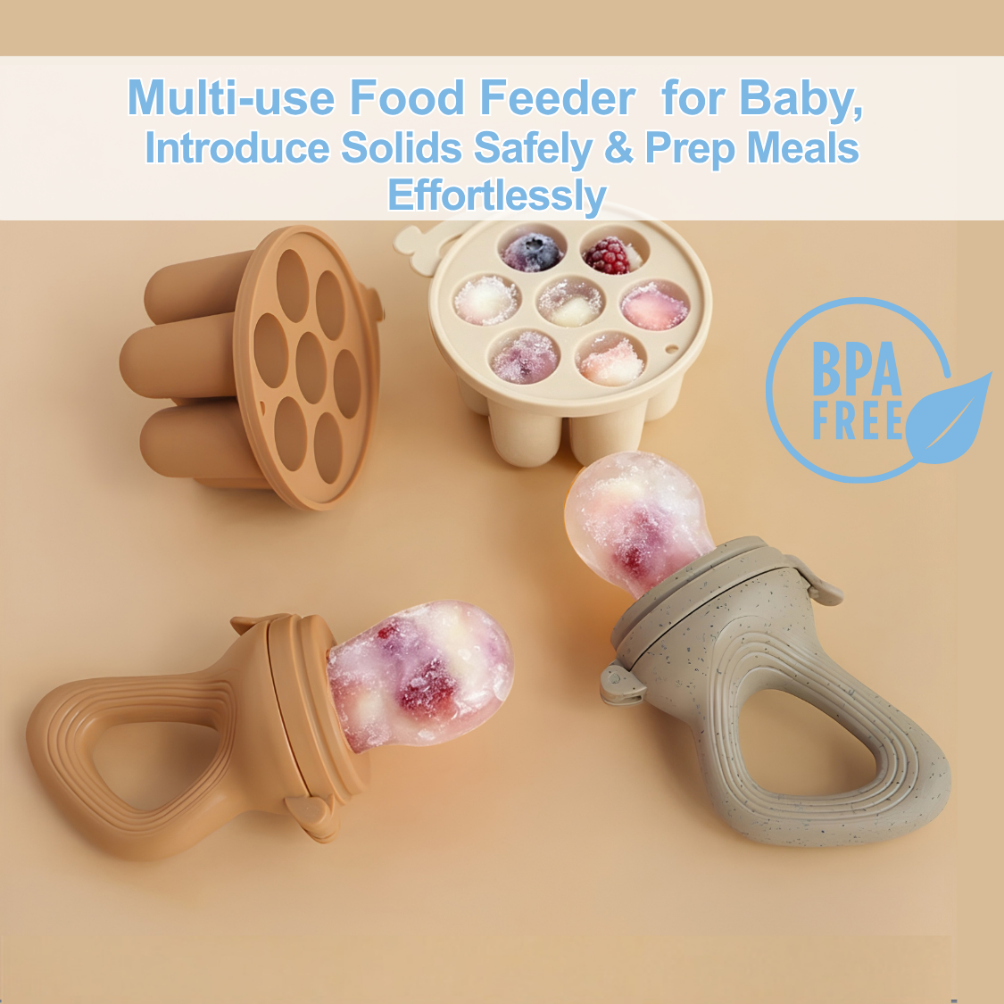 AliExpress Baby Fruit Feeder Teether Pacifier with Baby Food Freezer Tray Set Silicone Freezable Teether for Fruit Purees Self Feeding, view 3