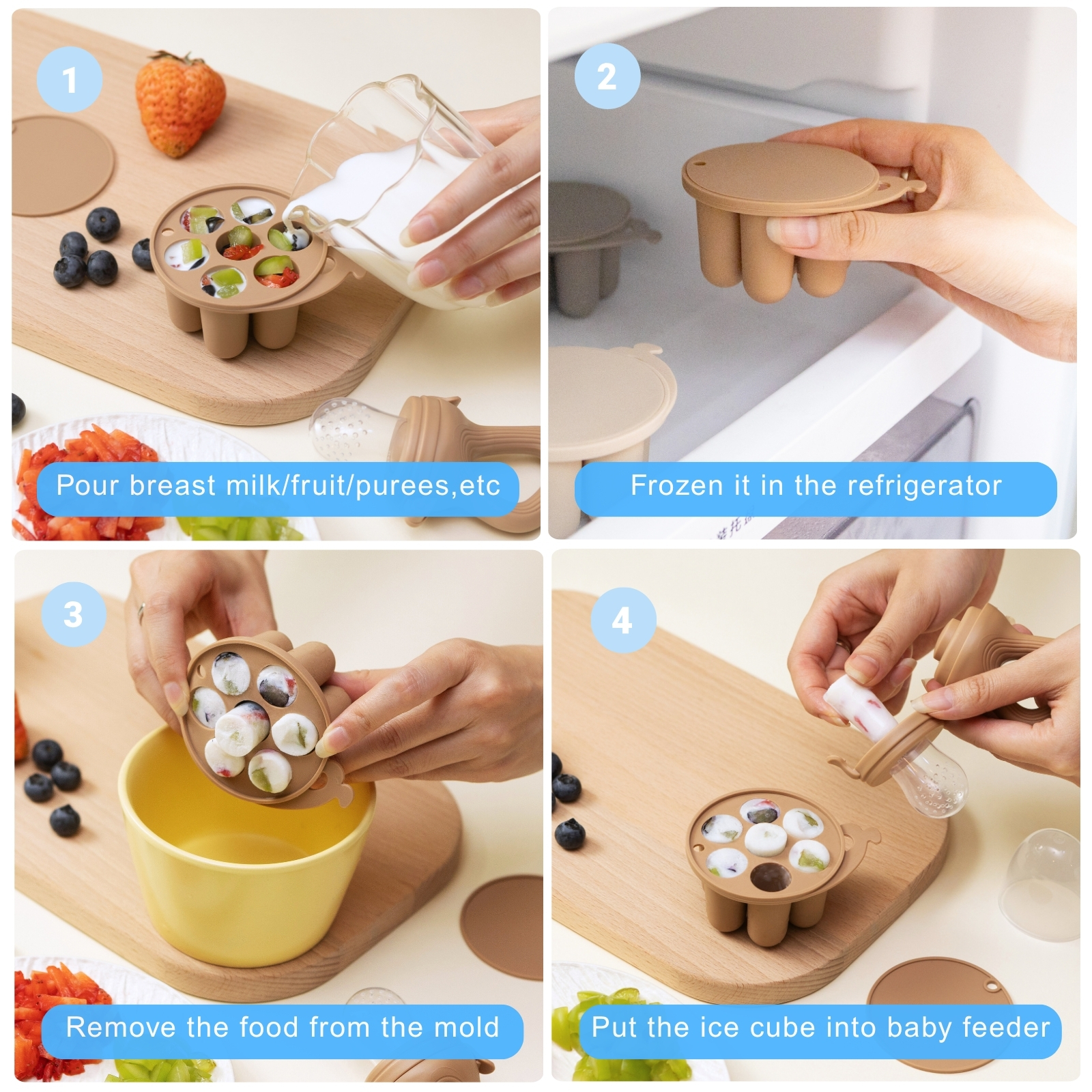 AliExpress Baby Fruit Feeder Teether Pacifier with Baby Food Freezer Tray Set Silicone Freezable Teether for Fruit Purees Self Feeding, view 5
