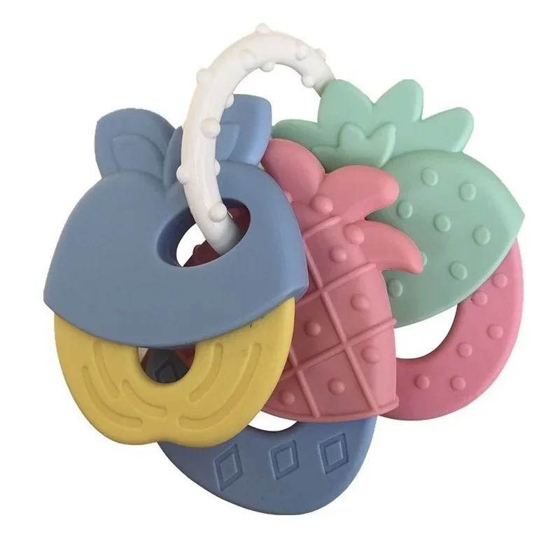 AliExpress Baby Fruit Style Soft Rubber Rattle Teether Toy Newborn Chews Food Grade Silicone Teethers Infant Training Bed Toy Chew Toys Kid, view 2