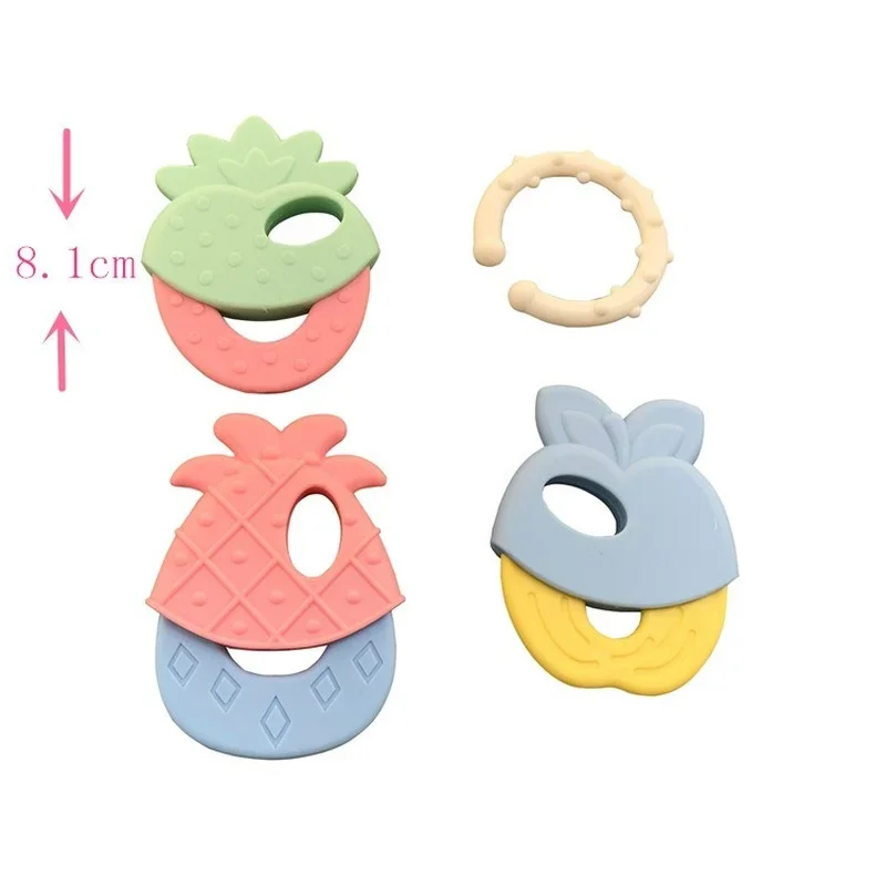 AliExpress Baby Fruit Style Soft Rubber Rattle Teether Toy Newborn Chews Food Grade Silicone Teethers Infant Training Bed Toy Chew Toys Kid, view 3