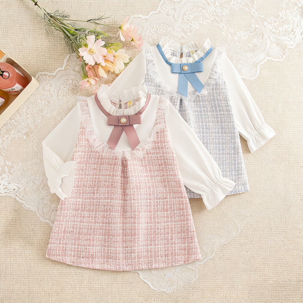 AliExpress Baby Girl Dresses Spring/Fall Bow-Tie Plaid Long-Sleeve Girls' Dress Adorable Princess Baby Dress Baby Girl Clothes