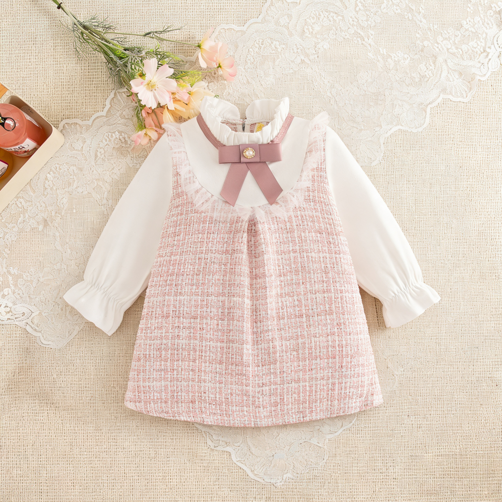 AliExpress Baby Girl Dresses Spring/Fall Bow-Tie Plaid Long-Sleeve Girls' Dress Adorable Princess Baby Dress Baby Girl Clothes, view 2