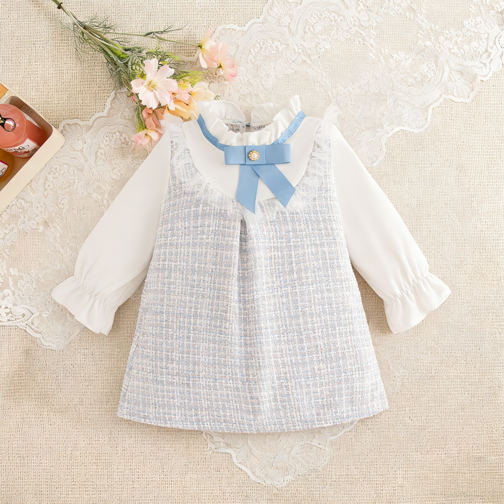 AliExpress Baby Girl Dresses Spring/Fall Bow-Tie Plaid Long-Sleeve Girls' Dress Adorable Princess Baby Dress Baby Girl Clothes, view 3