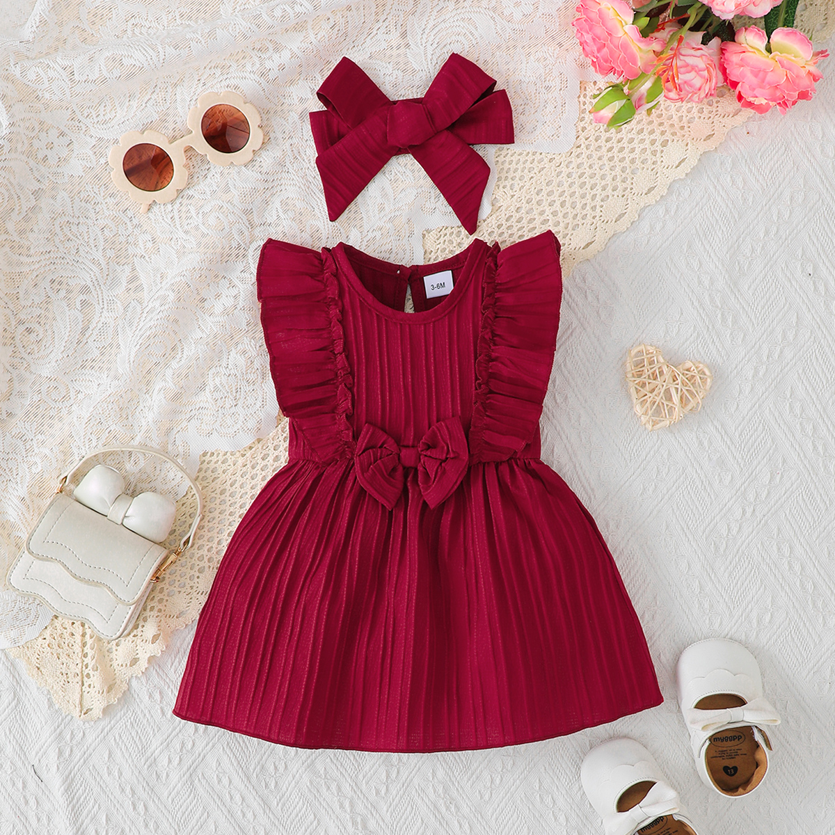 AliExpress Baby girl's Sleeveless Dress Solid color Ruffled edges Fashion Summer Dress+Headband, 0-24 Months old Baby girl's New Year Dress