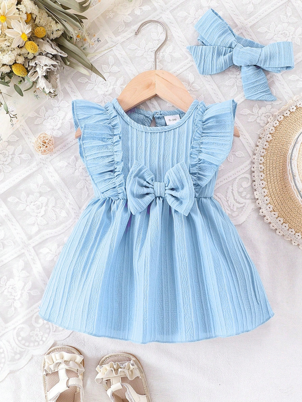 AliExpress Baby Girl Blue Summer Dress with Ruffles and Bow