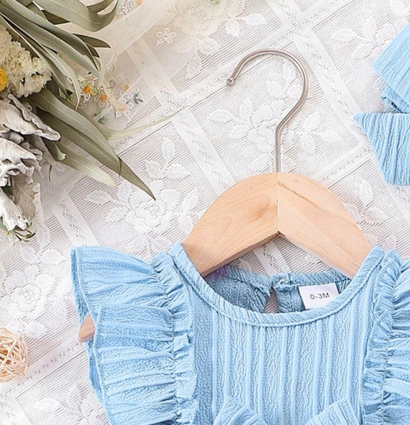 AliExpress Baby Girl Blue Summer Dress with Ruffles and Bow, view 4