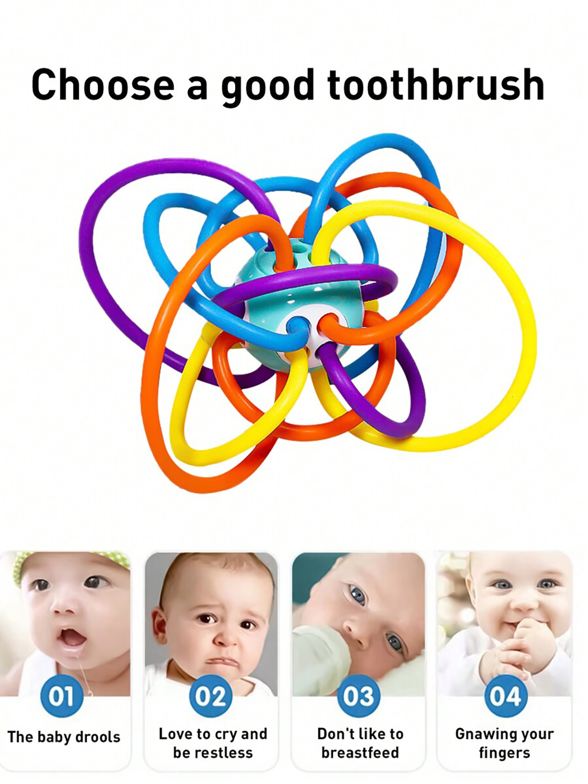 AliExpress Baby Manhattan Grasping Ball - 3-in-1 Teether, Rattle, and Soft Rubber Grasping Toy for Early Education and Teething Relief, view 2
