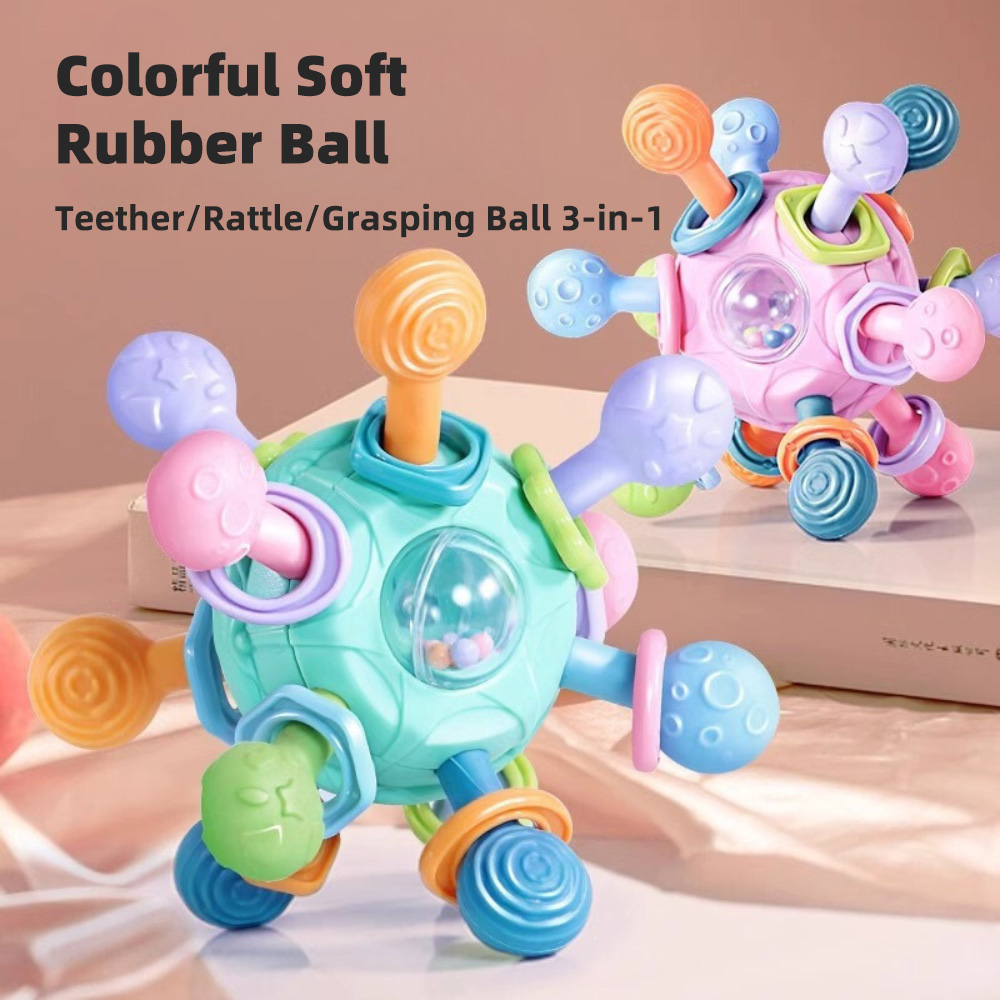 AliExpress Baby Manhattan Grasping Ball - 3-in-1 Teether, Rattle, and Soft Rubber Grasping Toy for Early Education and Teething Relief