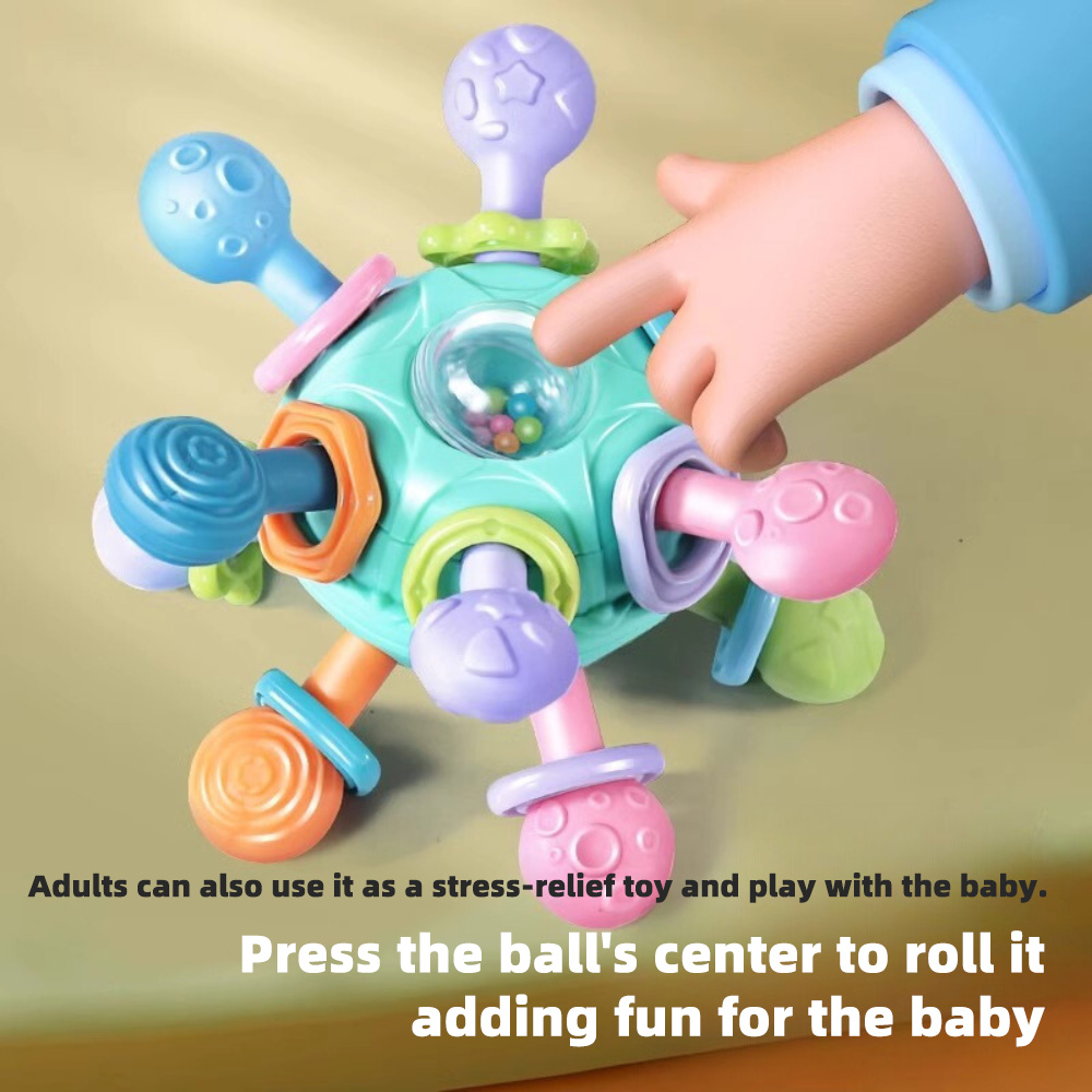 AliExpress Baby Manhattan Grasping Ball - 3-in-1 Teether, Rattle, and Soft Rubber Grasping Toy for Early Education and Teething Relief, view 2