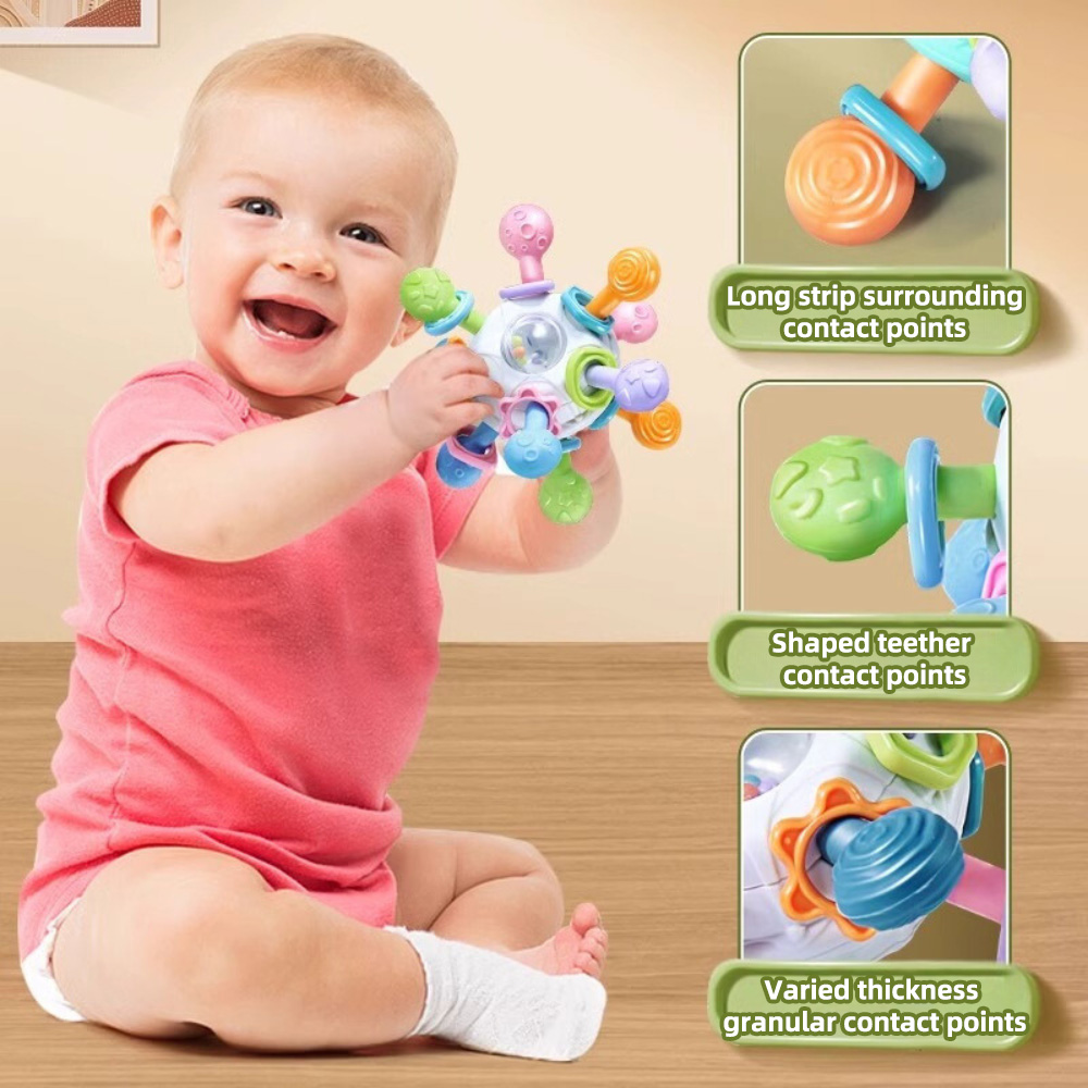 AliExpress Baby Manhattan Grasping Ball - 3-in-1 Teether, Rattle, and Soft Rubber Grasping Toy for Early Education and Teething Relief, view 4