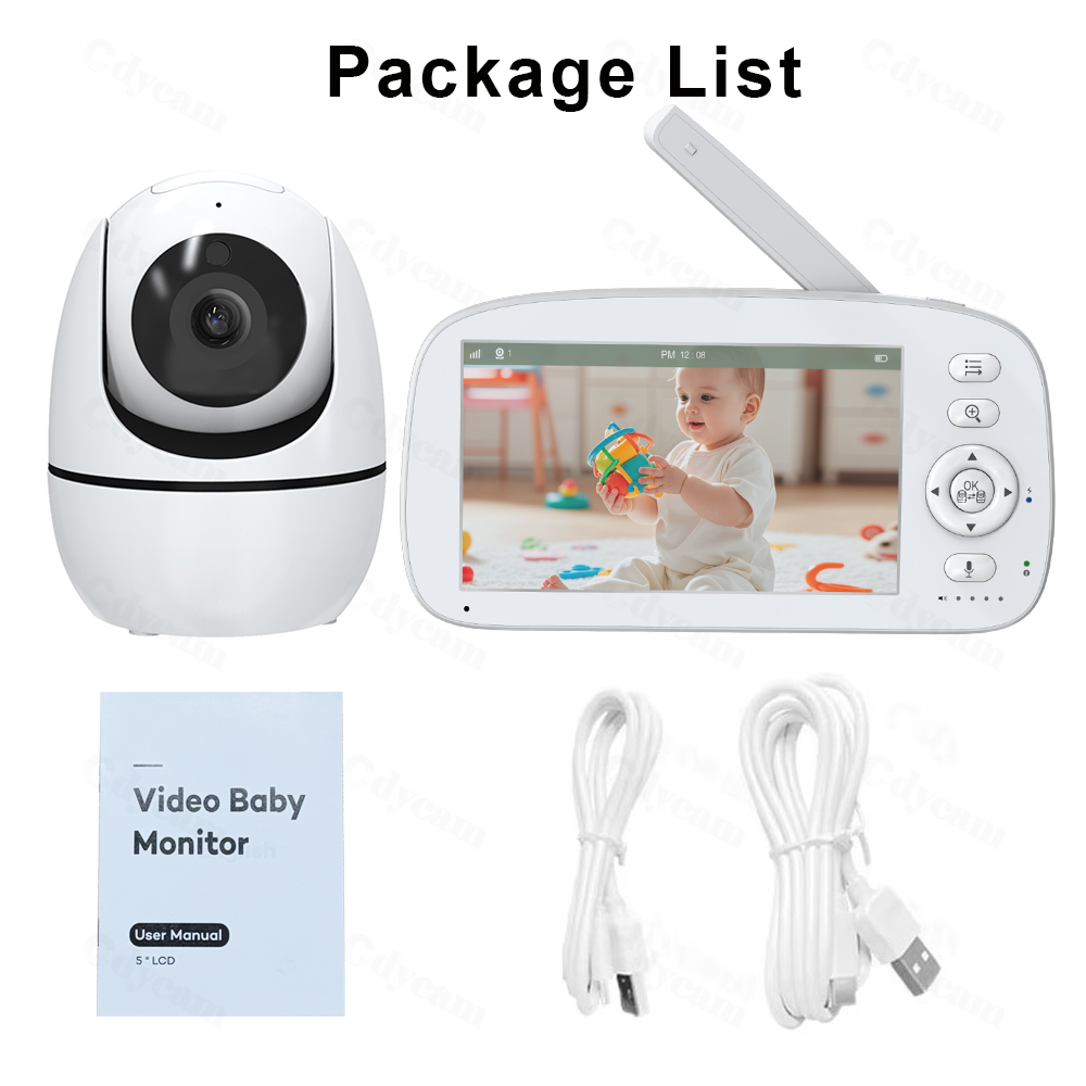 AliExpress Baby Monitor with Camera and Night Vision, 5''Display with 5000mAh Battery,Pan-Tilt-Zoom Video Baby Monitor,2-Way Talk Lullabies, view 2