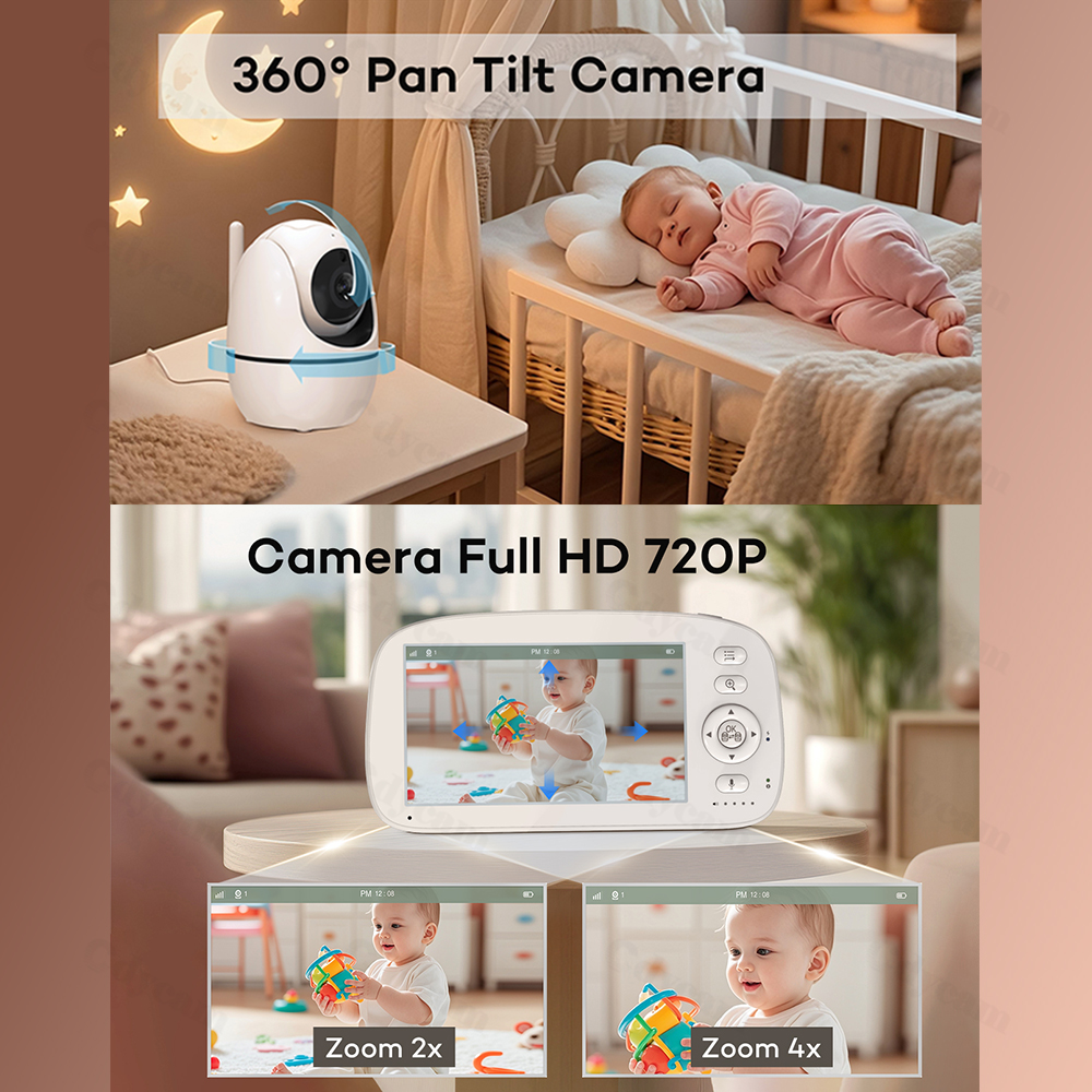 AliExpress Baby Monitor with Camera and Night Vision, 5''Display with 5000mAh Battery,Pan-Tilt-Zoom Video Baby Monitor,2-Way Talk Lullabies, view 4