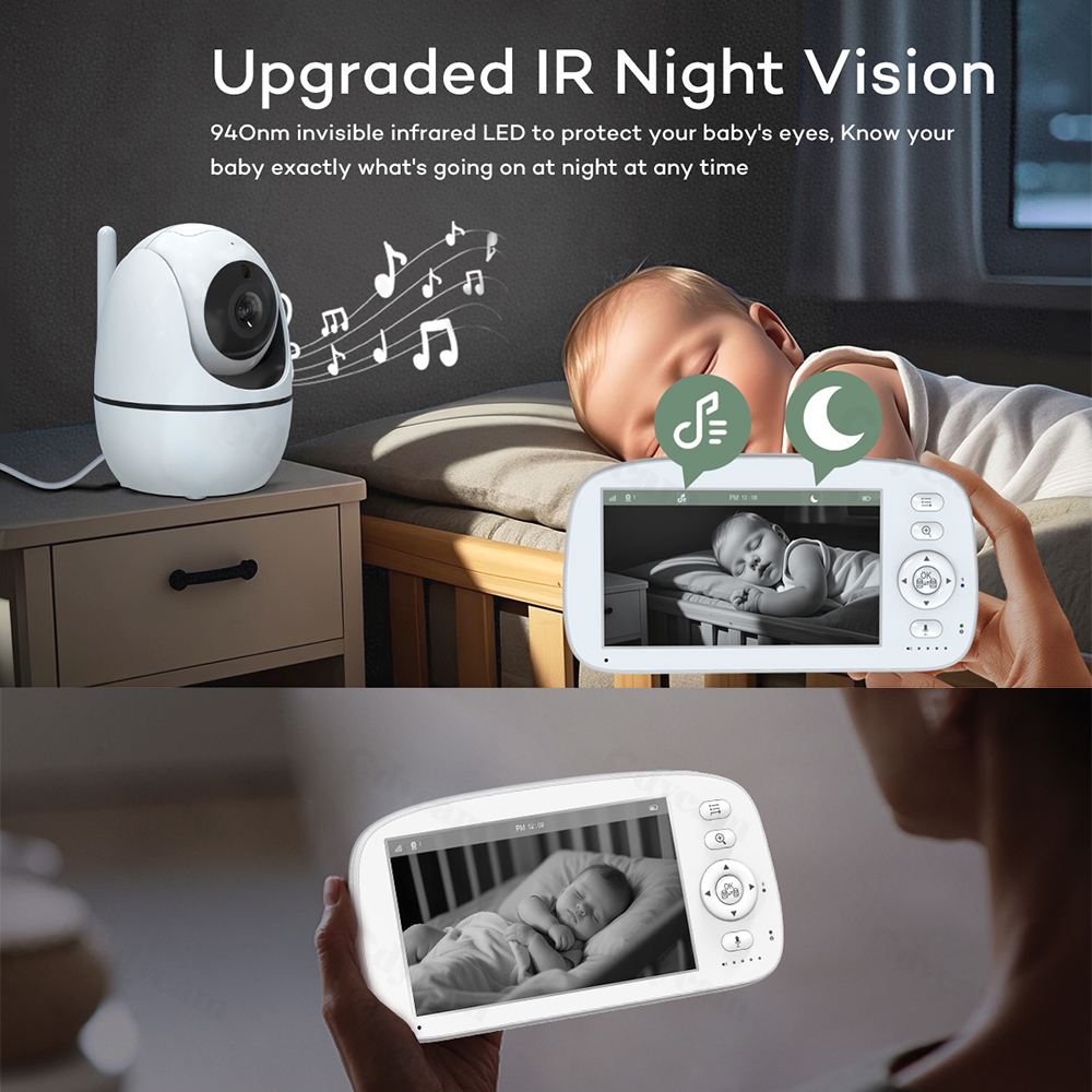 AliExpress Baby Monitor with Camera and Night Vision, 5''Display with 5000mAh Battery,Pan-Tilt-Zoom Video Baby Monitor,2-Way Talk Lullabies, view 5