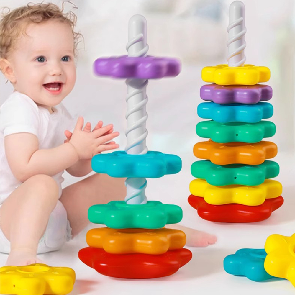 AliExpress Baby Rotating Rainbow Tower Montessori Stacking Puzzle Toys Safety Early Educational Children's Toys Christmas Birthday Gifts, view 4