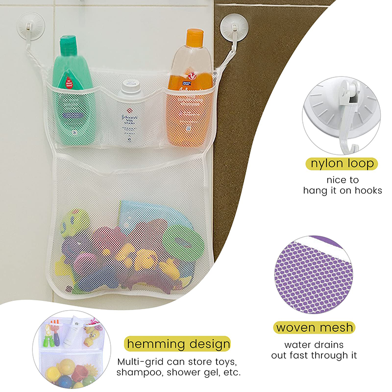AliExpress Baby Shower Bath Toys White Baby Kids Toy Storage Mesh with Strong Suction Cups Toy Bag Net Bathroom Organizer for Kids Toddlers, view 4