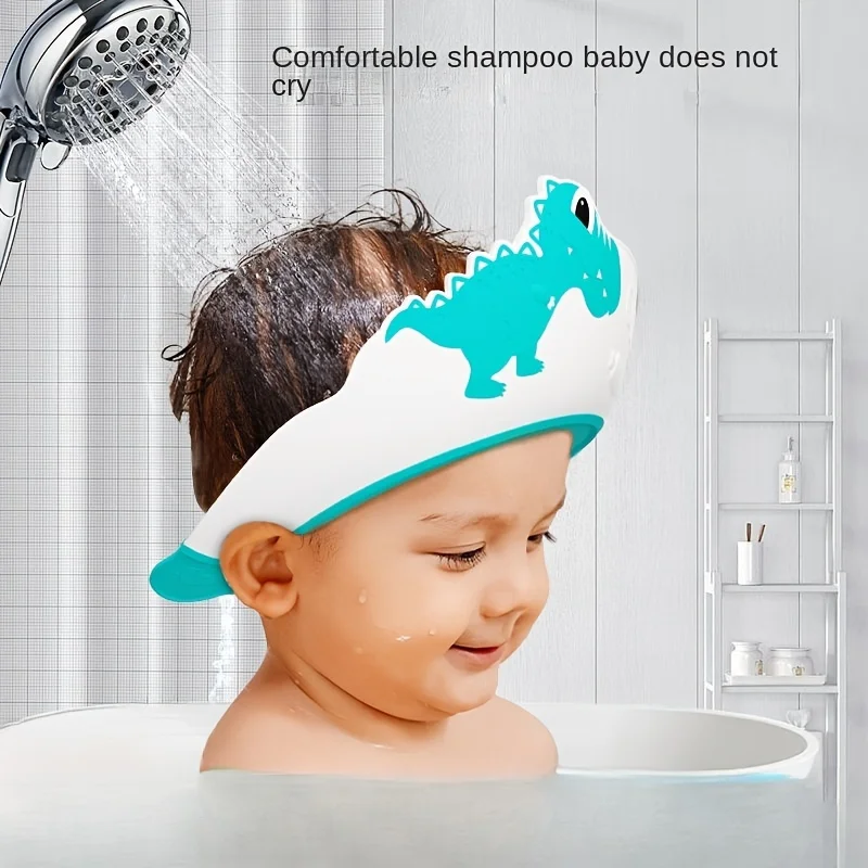 AliExpress Baby Soft Rubber Waterproof Shampoo Cap Children Shampoo Artifact Baby Shampoo Cap Adjustable Ear Protectors Dinosaur Pattern