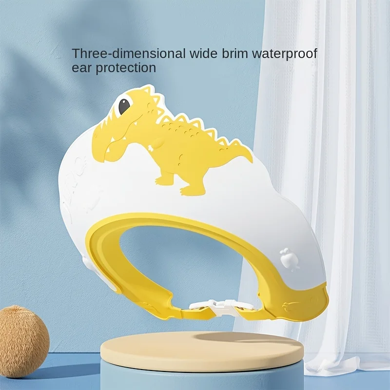 AliExpress Baby Soft Rubber Waterproof Shampoo Cap Children Shampoo Artifact Baby Shampoo Cap Adjustable Ear Protectors Dinosaur Pattern, view 6