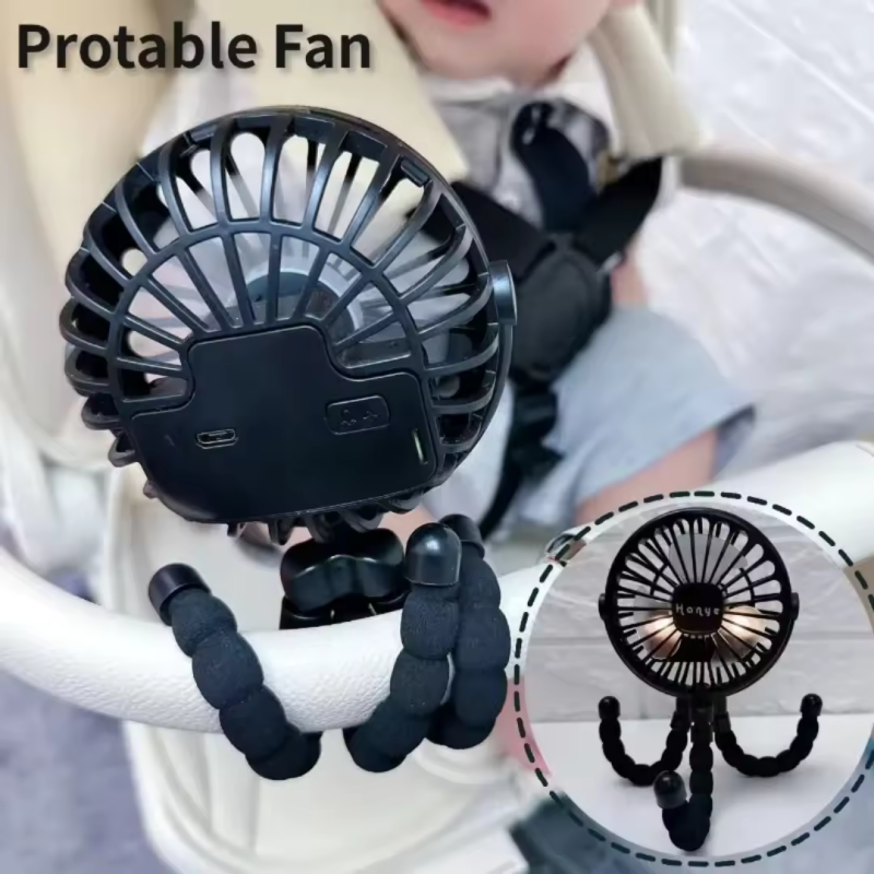AliExpress Baby Stroller Electric Fan Hand Rechargeable Portable Small Folding Fans Mini Ventilator Silent Table Outdoor Cooler Neck Fan, view 3