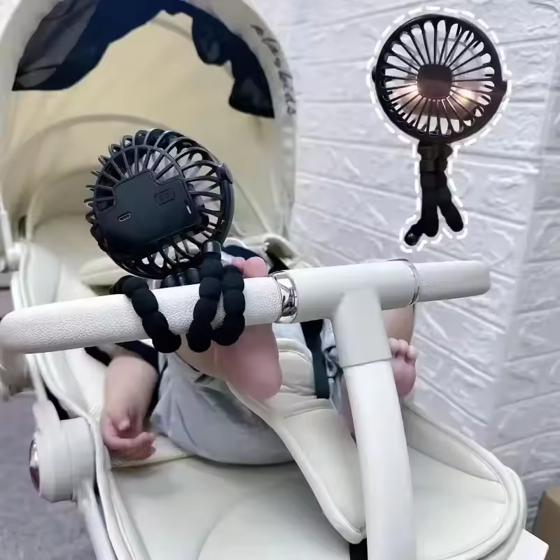AliExpress Baby Stroller Electric Fan Hand Rechargeable Portable Small Folding Fans Mini Ventilator Silent Table Outdoor Cooler Neck Fan, view 6