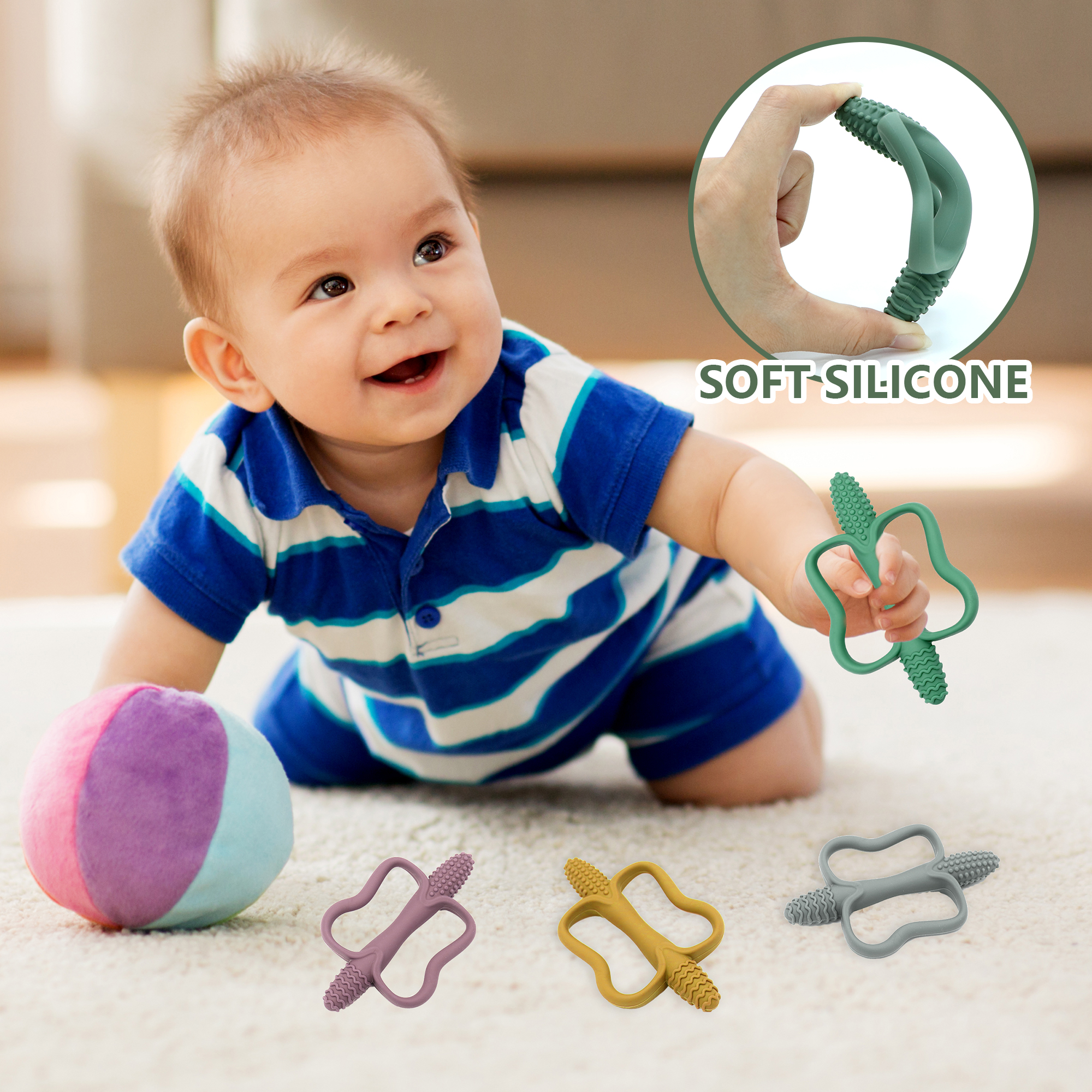 AliExpress Baby Teething Toys with Easy-Grip Handles, Food-Grade Silicone Teething Toys, Suitable for Babies 0-6 Months, 6-12 Months, view 4
