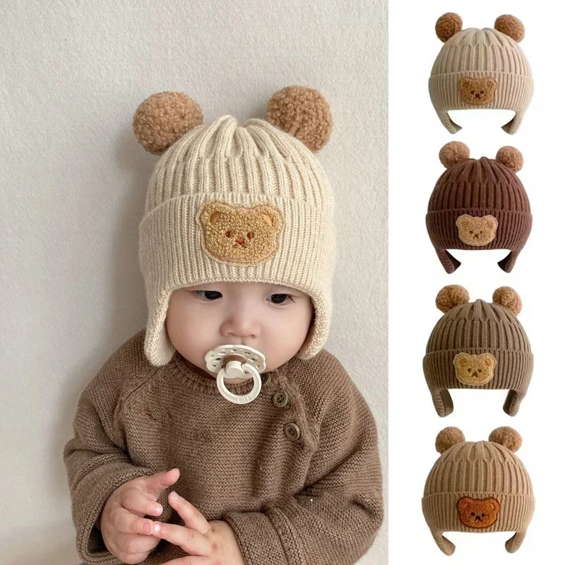 AliExpress Baby wool hat cute bear ear protection hat children winter thickened warm knitted Korean version of the baby hat