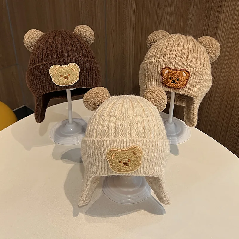AliExpress Baby wool hat cute bear ear protection hat children winter thickened warm knitted Korean version of the baby hat, view 2
