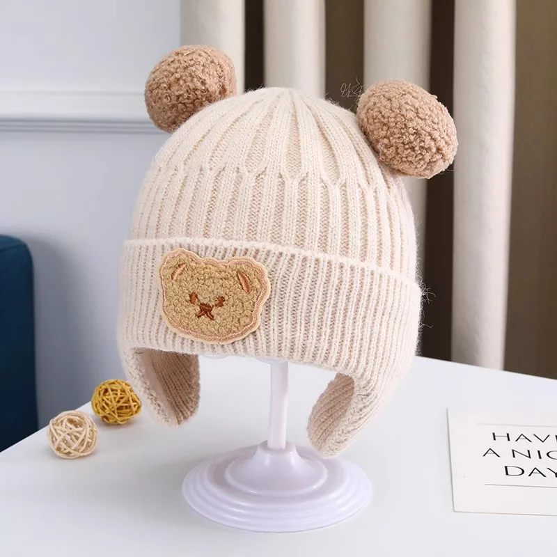 AliExpress Baby wool hat cute bear ear protection hat children winter thickened warm knitted Korean version of the baby hat, view 3