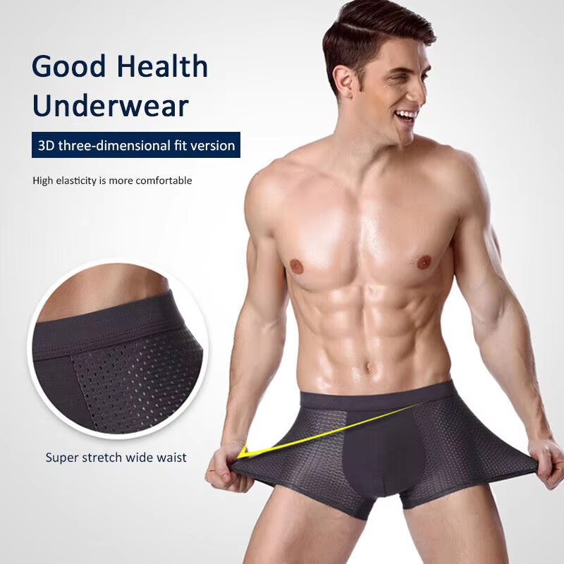 AliExpress Bamboo Fibre Shorts Men Large Size Microfiber Fiber Briefs Underwear Compression Stretch Plus Size, view 4