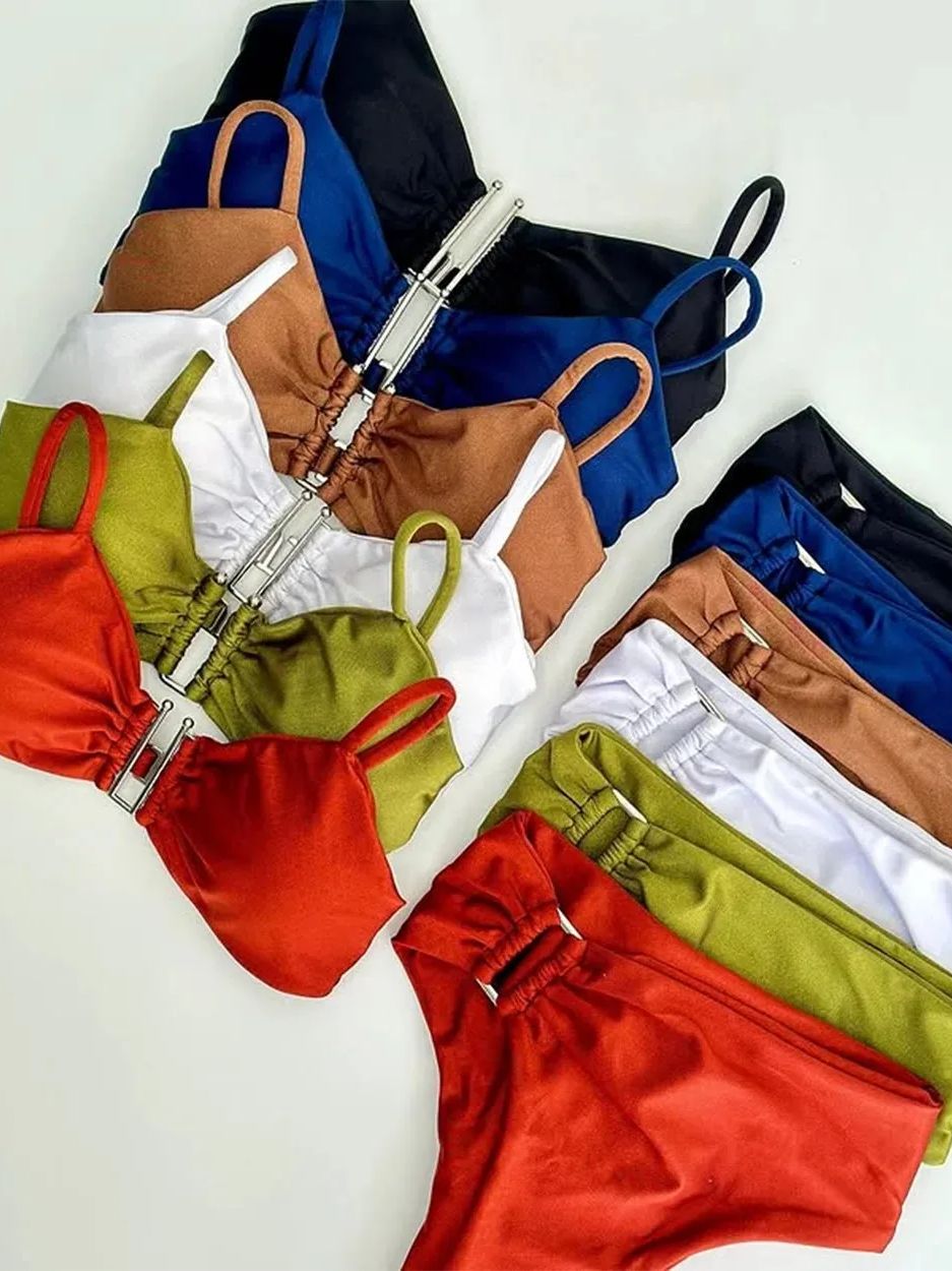 AliExpress Bandeau Bikini Push Up Women Swimsuits 2026 Sexy Female Swimwear Brazilian Bikini Set Thong Biquini Swim Suits Solid Beachwear, view 6