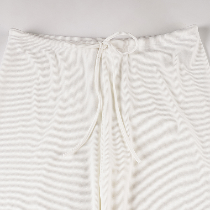 AliExpress Basic Solid Low-Waisted Ribbed Knitted Pants Casual Loose Drawstring Wide Leg Pants Soft Comfy Lounge Wear Trousers Streetwear, view 6