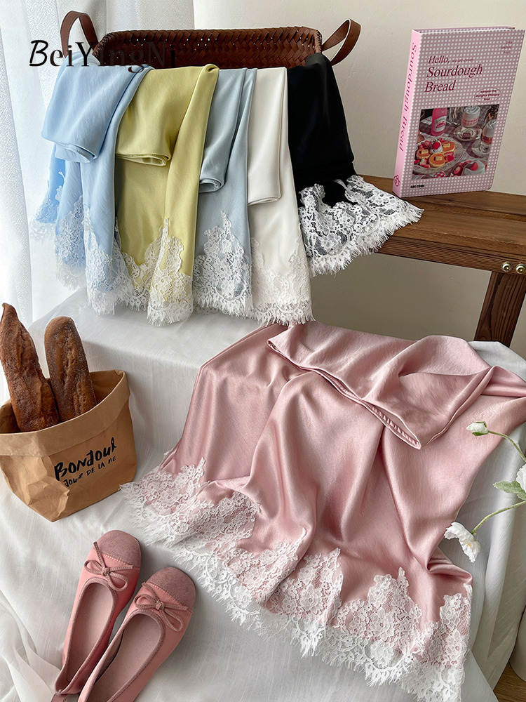 AliExpress Beiyingni French Elegant Satin Mermaid Skirt Women Spring Summer Lace Patchwork Pack Hip Long A-line Skirts Office Ladies Faldas, view 3