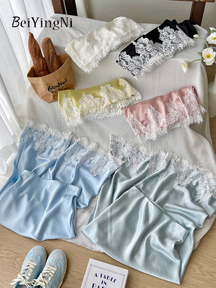 AliExpress Beiyingni French Elegant Satin Mermaid Skirt Women Spring Summer Lace Patchwork Pack Hip Long A-line Skirts Office Ladies Faldas, view 4
