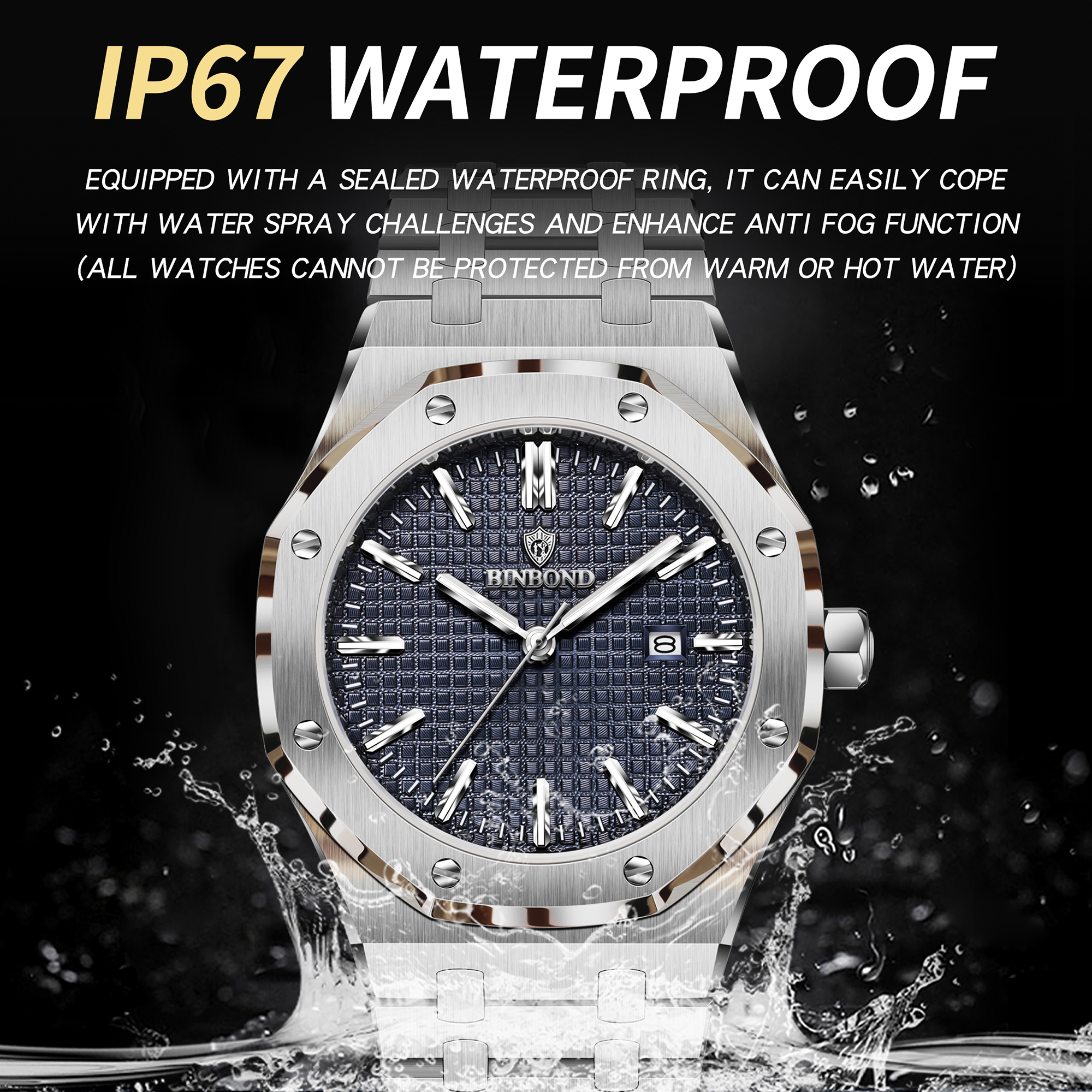 AliExpress BINBOND Stainless Steel Luminous Quartz Men's Watch, view 5