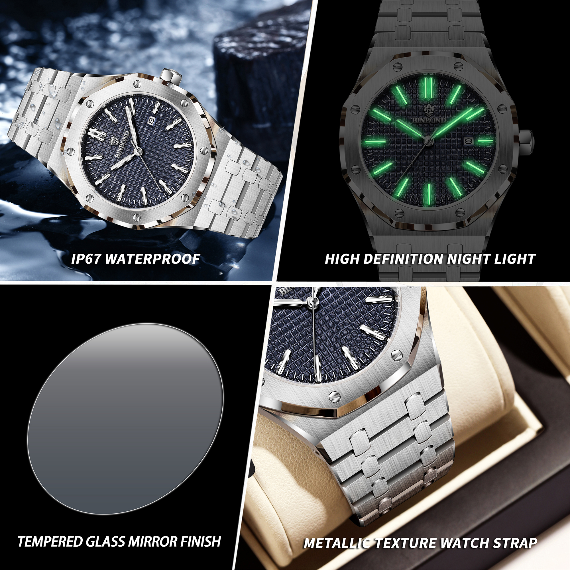 AliExpress BINBOND Stainless Steel Luminous Quartz Men's Watch, view 6