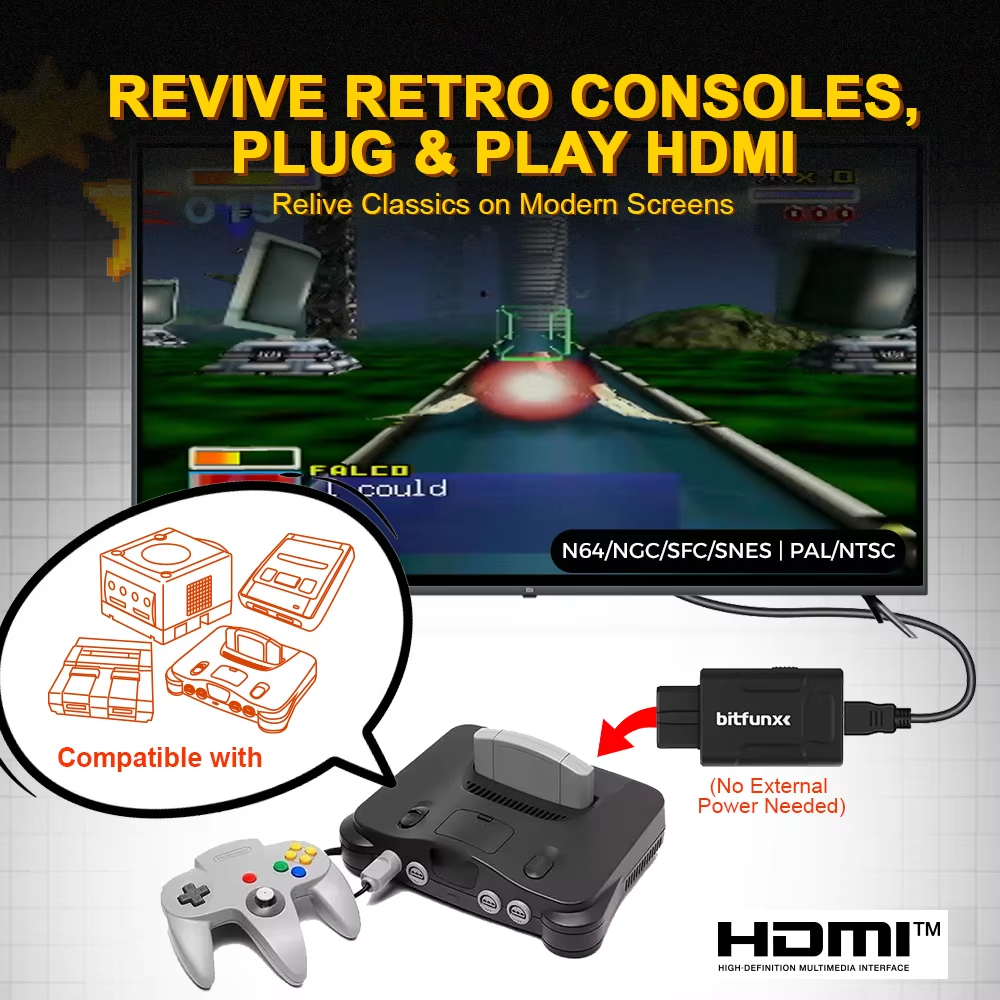 AliExpress Bitfunx Mini 720P 1080P HDMI™ Adapter 16:9/4:3 Auto S-Video Composite For N64 SNES SFC NGC Game Consoles, view 2