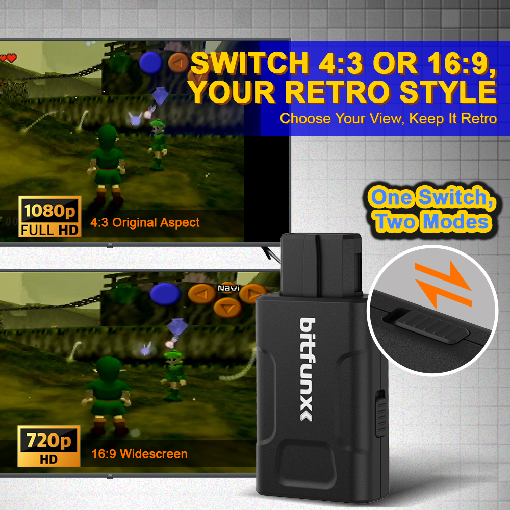 AliExpress Bitfunx Mini 720P 1080P HDMI™ Adapter 16:9/4:3 Auto S-Video Composite For N64 SNES SFC NGC Game Consoles, view 3