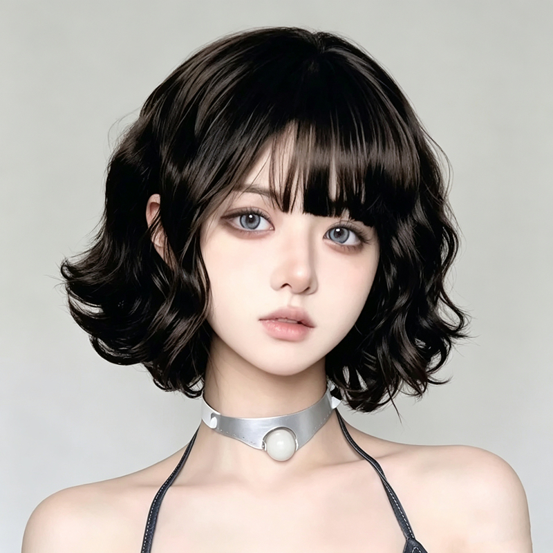 AliExpress Black Short Curly Hair Wig for Women High Quality Synthetic Natural Big Wave Fashion Ladies Wig, view 2