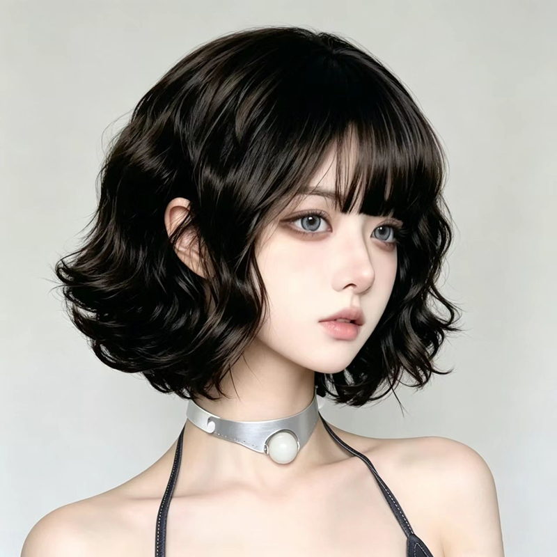AliExpress Black Short Curly Hair Wig for Women High Quality Synthetic Natural Big Wave Fashion Ladies Wig, view 3