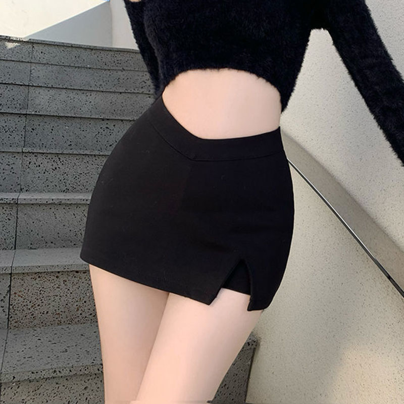 AliExpress Black Split Mini Skirts Women Summer Sexy Club High Waist Slit Skirt Streetwear Korean Party Fashion Irregular Slim A Line Skirt, view 4