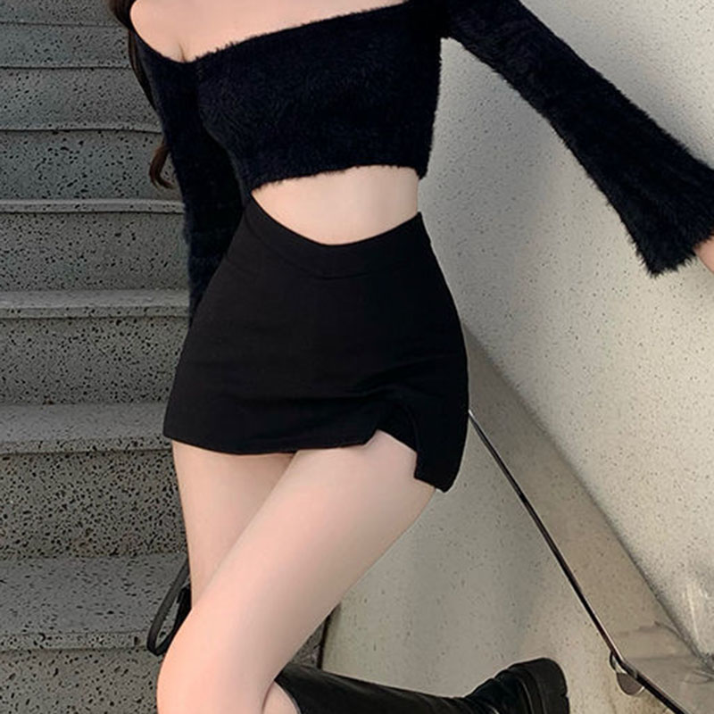AliExpress Black Split Mini Skirts Women Summer Sexy Club High Waist Slit Skirt Streetwear Korean Party Fashion Irregular Slim A Line Skirt, view 5