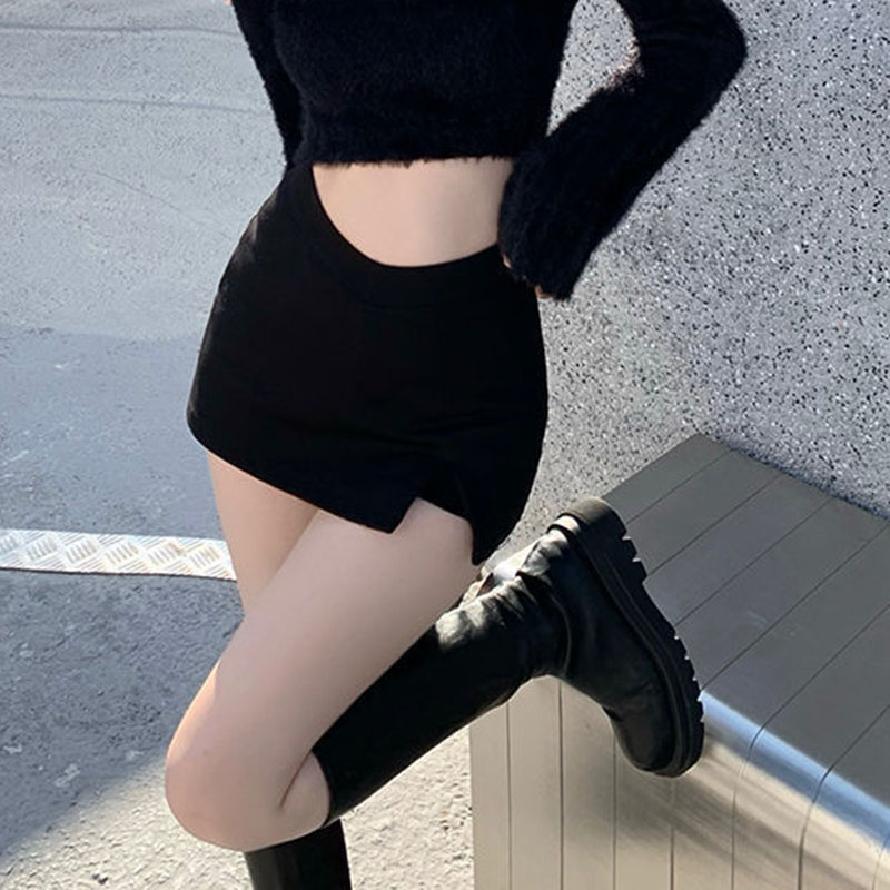 AliExpress Black Split Mini Skirts Women Summer Sexy Club High Waist Slit Skirt Streetwear Korean Party Fashion Irregular Slim A Line Skirt, view 6