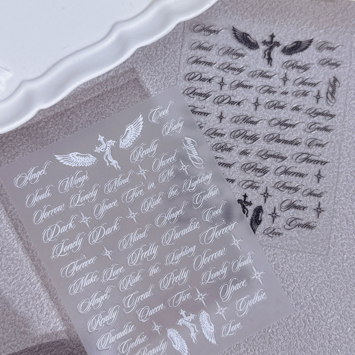 AliExpress Black White Letter Words Nail Stickers Angel Wings Letter Mixed Designs Holographic Y2K Nail DIY Decorative Stickers