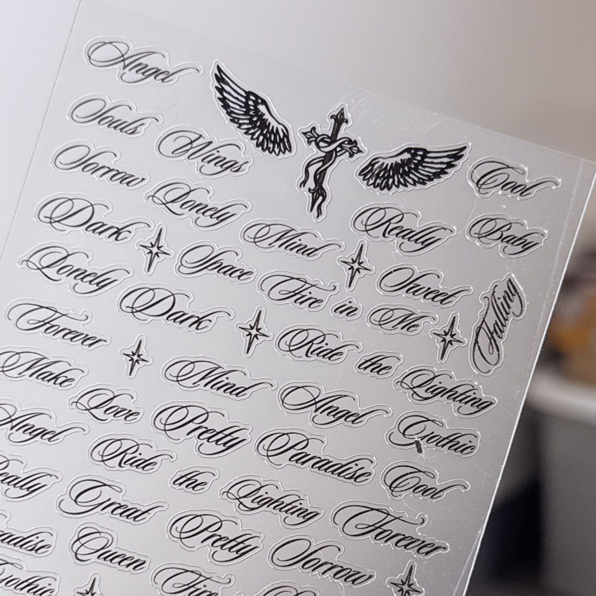 AliExpress Black White Letter Words Nail Stickers Angel Wings Letter Mixed Designs Holographic Y2K Nail DIY Decorative Stickers, view 3