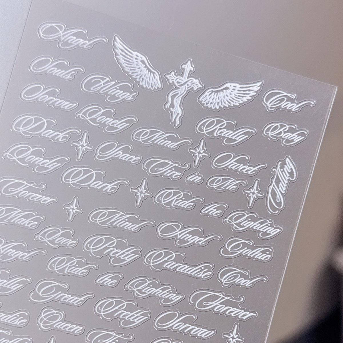 AliExpress Black White Letter Words Nail Stickers Angel Wings Letter Mixed Designs Holographic Y2K Nail DIY Decorative Stickers, view 4