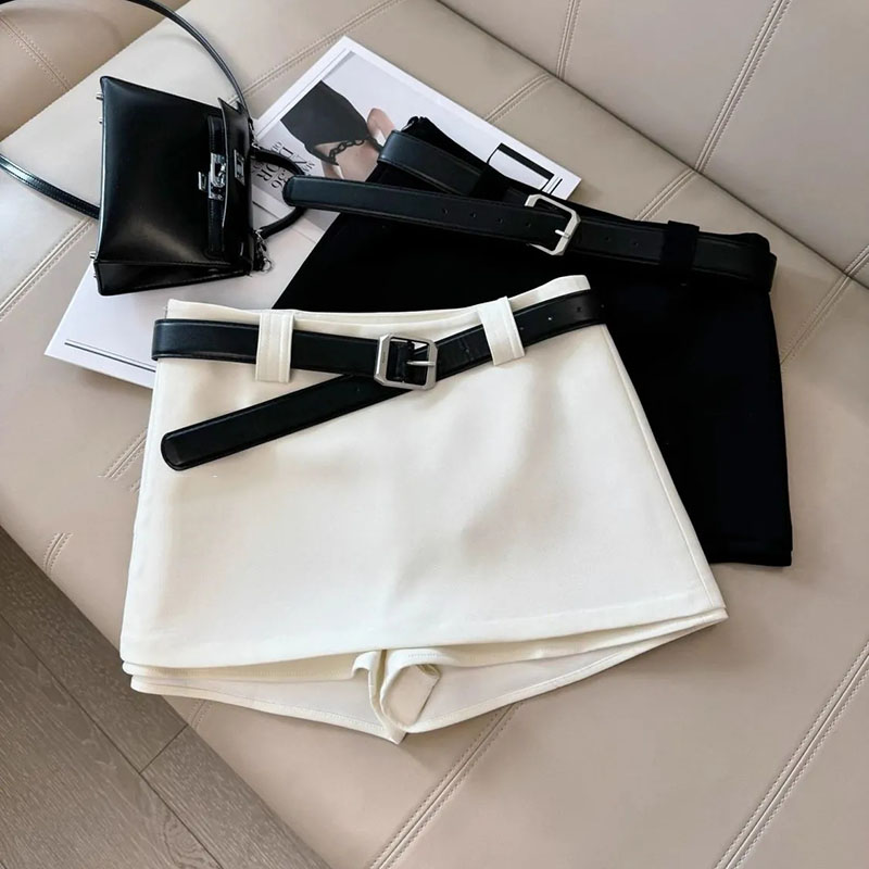 AliExpress Black White Office Lady Suit Skirts Sexy Tight Shorts Package Hip Skirt Ladies Korean Fashion All-Match with Belt A-Line Skirts