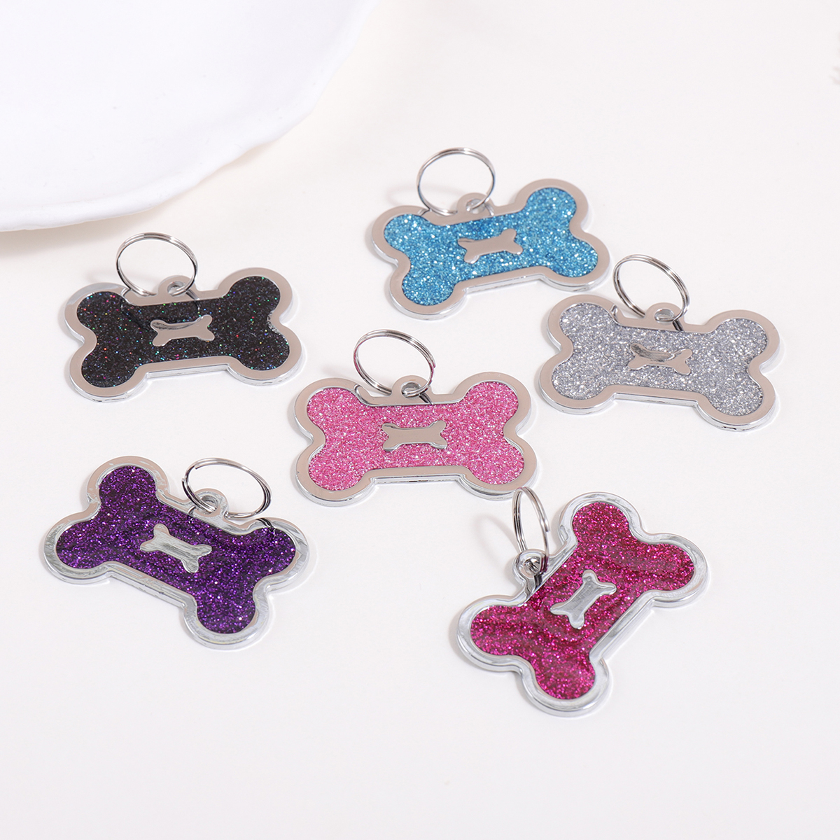 AliExpress Bone Shape Custom Text Dog Tag Glitter Personalized Name Pets Tag Laser Engraving Pendant Address Number Customized Dog Tags, view 5