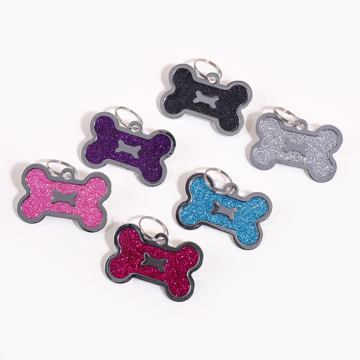 AliExpress Bone Shape Custom Text Dog Tag Glitter Personalized Name Pets Tag Laser Engraving Pendant Address Number Customized Dog Tags, view 6