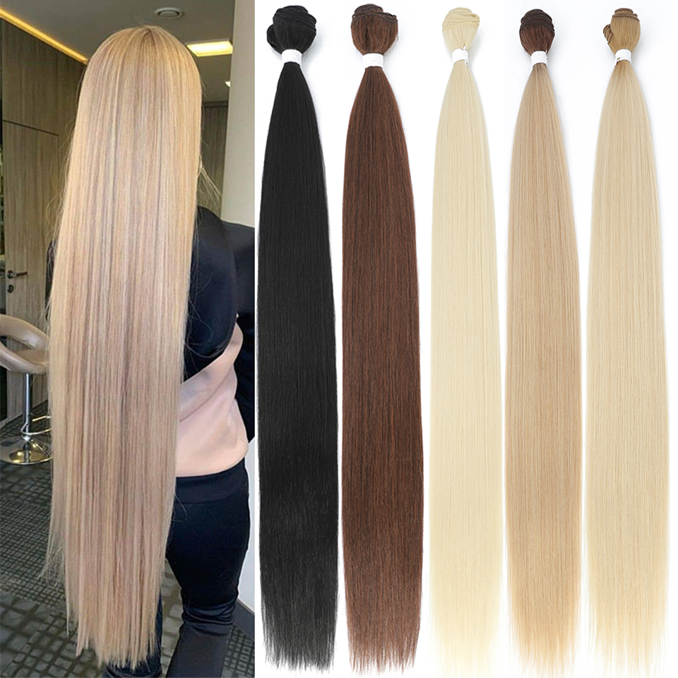AliExpress Bone Straight Hair Bundles Salon Natural Hair Extensions Fake Fibers Super Long Synthetic Yaki Straight Hair Weaving Full to End