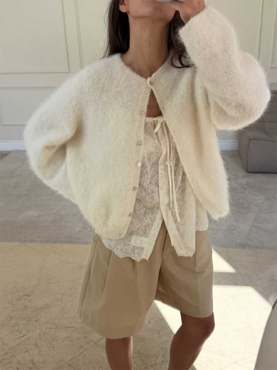 AliExpress Bornladies 2026 New Lazy Style Cardigan Women's Spring and Autumn Loose Round Neck Knitted Jacket Soft Long Sleeved Sweater
