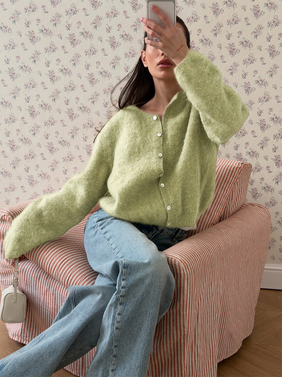 AliExpress Bornladies 2026 New Lazy Style Cardigan Women's Spring and Autumn Loose Round Neck Knitted Jacket Soft Long Sleeved Sweater, view 3